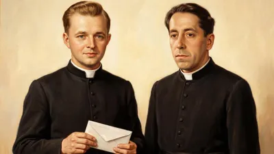 Kněžská klerika s kolárkem a dopisní obálka – atributy nových blahoslavených naší diecéze